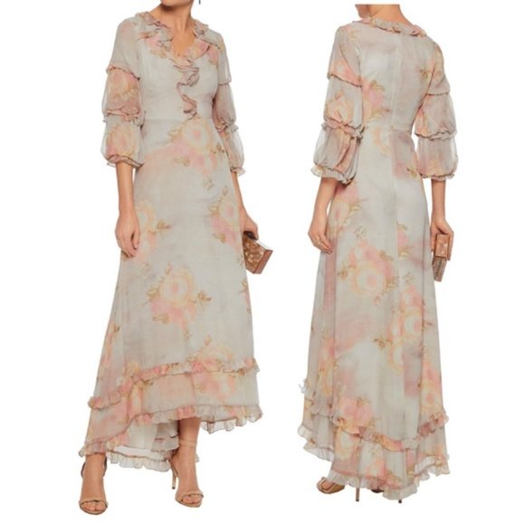 Mikael Aghal Dresses & Skirts - NWOT Mikael Aghal Floral Print Silk Georgette Gown